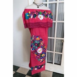 Mexican Floral Embroidered Off-Shoulder Dress